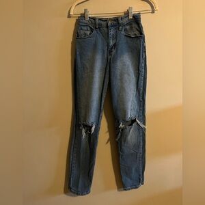 Vibe & Rant Blue Distressed Women's  Straight Jeans Sise 00